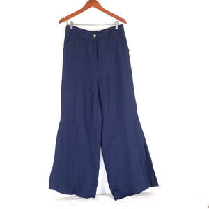 Boston Proper Women’s SIZE 10 Linen Blend Navy Blue Side Slit Wide Leg Pants